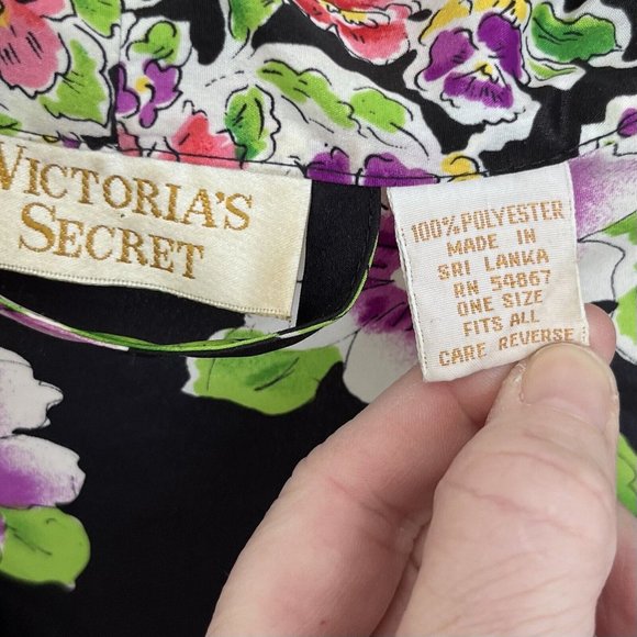 Vintage Victoria's Secret Womens Robe‎ One Size Satin Floral Belted Gold Label - Picture 6 of 8